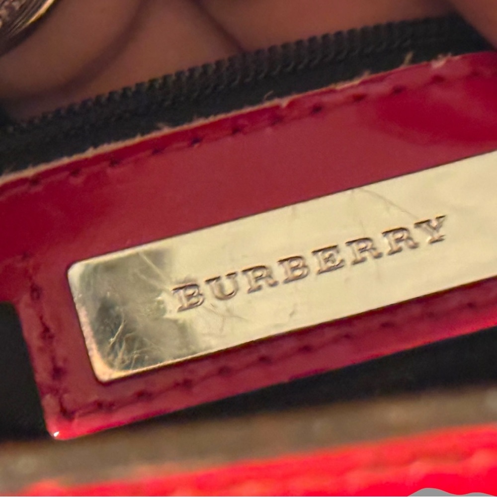 Authentic Burberry Red Patent Leather Embossed Check Design  Tote Bag - Picture 12 of 14
